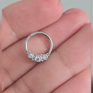 Silver and crystal septum daith clicker earring